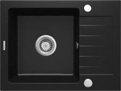 ГРАНИТНАЯ РАКОВИНА ZORBA 1-ЧАША С КОРОТКОЙ СУШКОЙ 580x440x164, 3,5'', NERO, С ФИТИНГАМИ