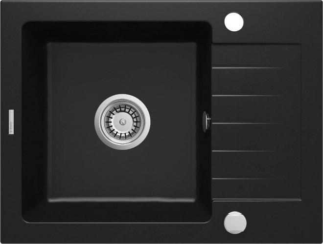 ГРАНИТНАЯ РАКОВИНА ZORBA 1-ЧАША С КОРОТКОЙ СУШКОЙ 580x440x164, 3,5'', NERO, С ФИТИНГАМИ