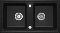 ZORBA 2-ЧАШНАЯ ГРАНИТНАЯ МОЙКА БЕЗ СУШИЛКИ 780x435x180, 3,5'', NERO, С ФИТИНГАМИ