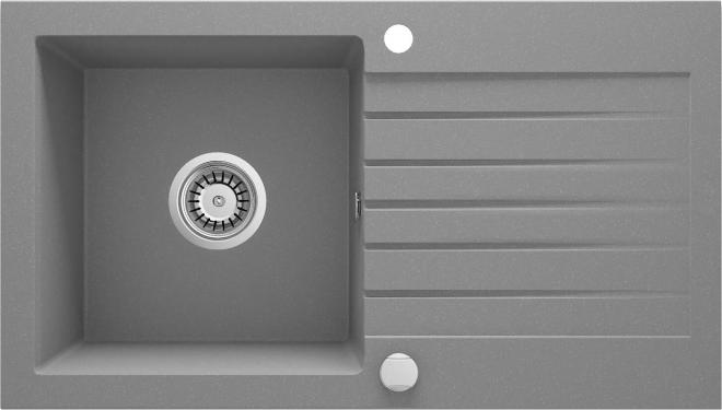 ГРАНИТНАЯ РАКОВИНА ZORBA 1-ЧАША С СУШИЛКОЙ 760x440x160, 3,5'', СЕРЫЙ МЕТАЛЛИЧЕСКИЙ, С ФИТИНГАМИ