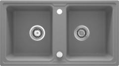 ZORBA ГРАНИТНАЯ МОЙКА С 2 ЧАШАМИ БЕЗ СУШИЛКИ 780x435x180, 3,5'', СЕРЫЙ МЕТАЛЛИЧЕСКИЙ, С ФИТИНГАМИ