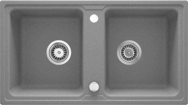 ZORBA ГРАНИТНАЯ МОЙКА С 2 ЧАШАМИ БЕЗ СУШИЛКИ 780x435x180, 3,5'', СЕРЫЙ МЕТАЛЛИЧЕСКИЙ, С ФИТИНГАМИ