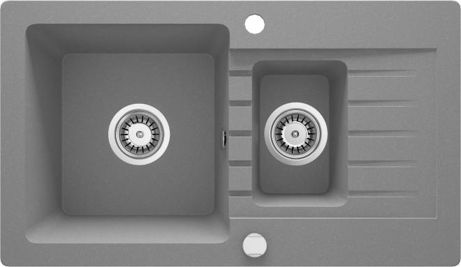 ZORBA 1,5-ЧАША ГРАНИТНАЯ МОЙКА С СУШИЛКОЙ 760x440x164, 3,5'', СЕРЫЙ МЕТАЛЛИЧЕСКИЙ, С ФИТИНГАМИ