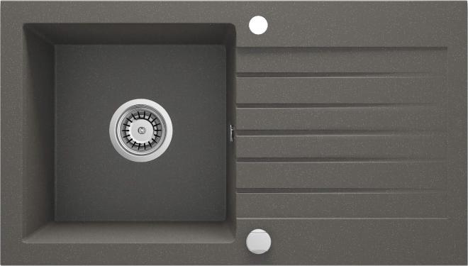 ГРАНИТНАЯ РАКОВИНА ZORBA 1-ЧАША С СУШИЛКОЙ 760x440x160, 3,5'', АНТРАЦИТОВЫЙ МЕТАЛЛИЧЕСКИЙ, С ФИТИНГАМИ