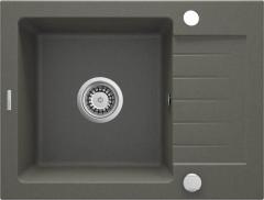 ГРАНИТНАЯ РАКОВИНА ZORBA 1-ЧАША С КОРОТКОЙ СУШКОЙ 580x440x164, 3,5'', АНТРАЦИТОВЫЙ МЕТАЛЛИЧЕСКИЙ, С ФИТИНГАМИ
