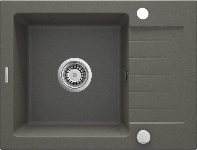 ГРАНИТНАЯ РАКОВИНА ZORBA 1-ЧАША С КОРОТКОЙ СУШКОЙ 580x440x164, 3,5'', АНТРАЦИТОВЫЙ МЕТАЛЛИЧЕСКИЙ, С ФИТИНГАМИ