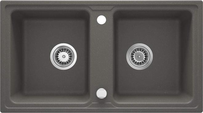 ZORBA ГРАНИТНАЯ МОЙКА С 2 ЧАШАМИ БЕЗ СУШИЛКИ 780x435x180, 3,5'', АНТРАЦИТОВЫЙ МЕТАЛЛИЧЕСКИЙ, С ФИТИНГАМИ
