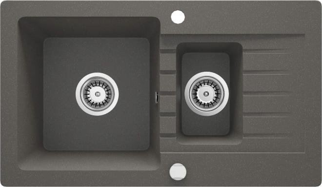 ZORBA 1,5-ЧАША ГРАНИТНАЯ МОЙКА С СУШИЛКОЙ 760x440x164, 3,5'', АНТРАЦИТОВЫЙ МЕТАЛЛИЧЕСКИЙ, С ФИТИНГАМИ