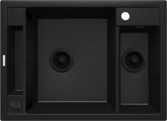 МАГНИТНАЯ РАКОВИНА НА 1,5 ЧАШИ БЕЗ СУШИЛЬНОЙ ПОДСТАВКИ, С ФИТИНГАМИ, NERO GRANIT