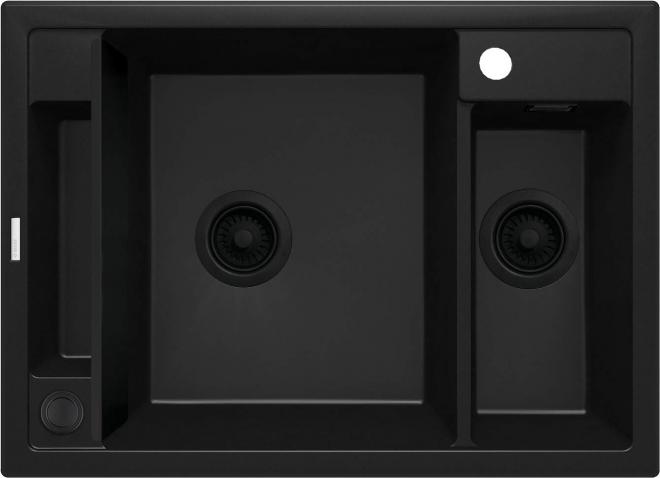 МАГНИТНАЯ РАКОВИНА НА 1,5 ЧАШИ БЕЗ СУШИЛЬНОЙ ПОДСТАВКИ, С ФИТИНГАМИ, NERO GRANIT