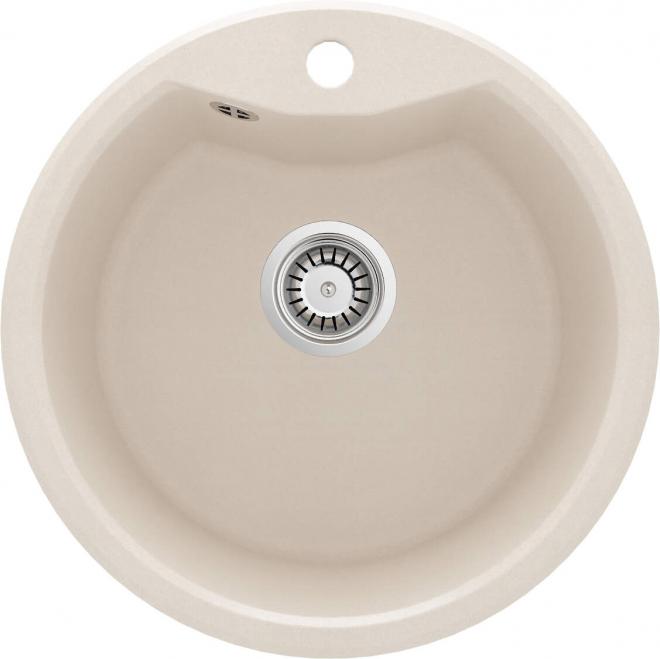 SOLIS ГРАНИТНАЯ МОЙКА С 1 ЧАШЕЙ С ФЛАНЦЕМ, 480x194, 3,5'', БЕЖЕВАЯ, С ФИТИНГАМИ