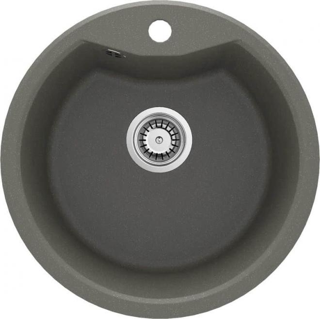 SOLIS 1-ЧАШНАЯ РАКОВИНА С ФЛАНЦЕМ, 480x194, 3,5'', АНТРАЦИТОВЫЙ МЕТАЛЛИЧЕСКИЙ, С ФИТИНГАМИ