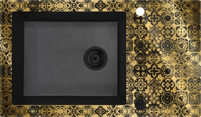 СТЕКЛОГРАНИТНАЯ МОЙКА CAPELLA, ГРАФИТ МЕТАЛЛИЧЕСКИЙ, GOLD GRAPHICS, D 860x500x220 С ЭКОНОМЬЮЩИМ ПРОСТРАНСТВОМ