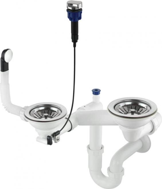 СИФОН SPACE SAVER ДЛЯ ГРАНИТНЫХ МОЙОК НА 1,5 И 2 ЧАШИ 3,5'', С ДОХОДОМ POP UP