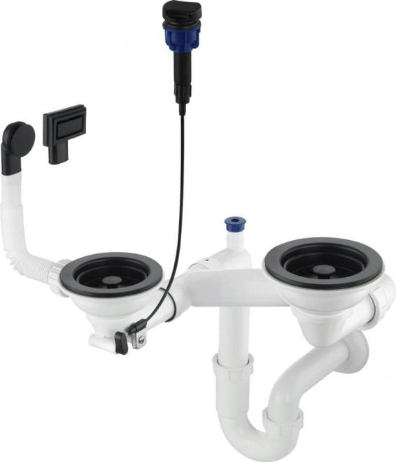 СИФОН SPACE SAVER ДЛЯ ГРАНИТНЫХ МОЙОК НА 1,5 И 2 ЧАШИ 3,5", NERO